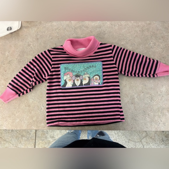 Vintage Pink and Black Striped Kids Turtleneck Shirt - Picture 1 of 4